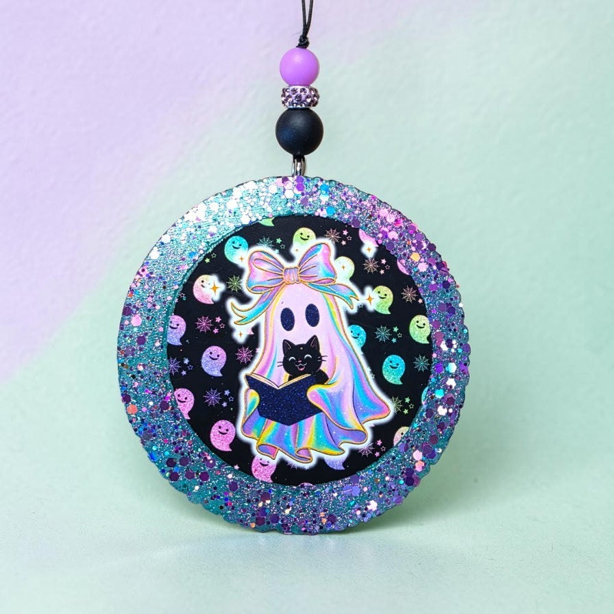Iridescent Ghost with Black Cat Freshie