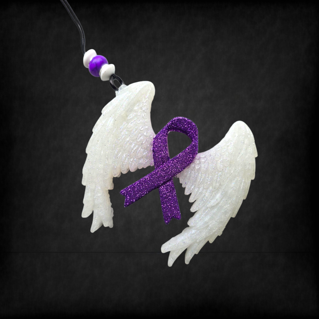 Purple Ribbon Awareness With Wings Freshie