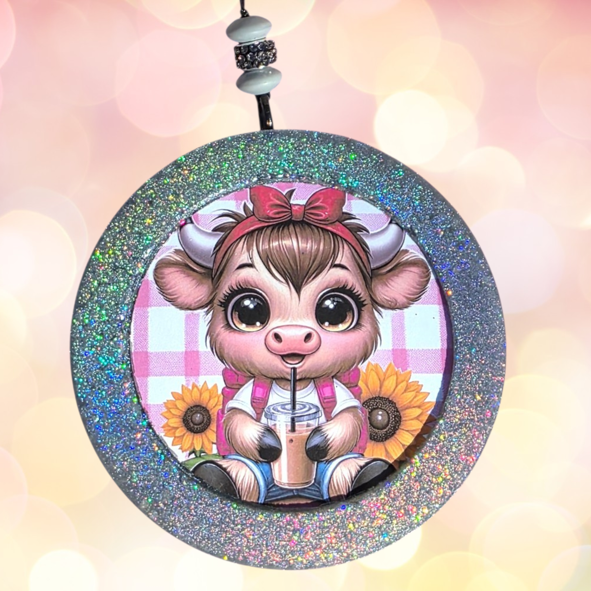 Cute Cow With Sunflower and Iced Coffee Freshie