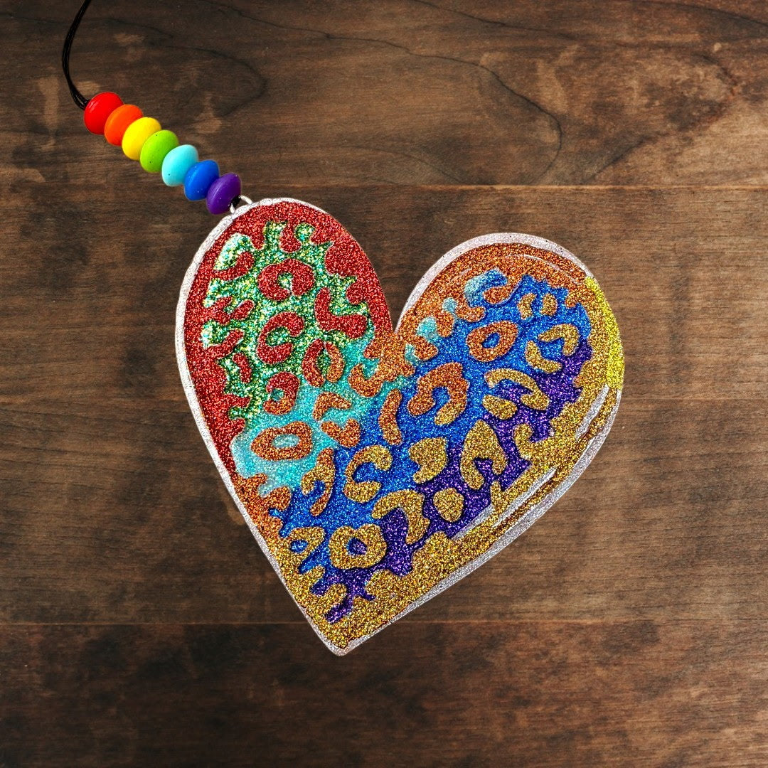 Rainbow Leopard Print Heart Freshie