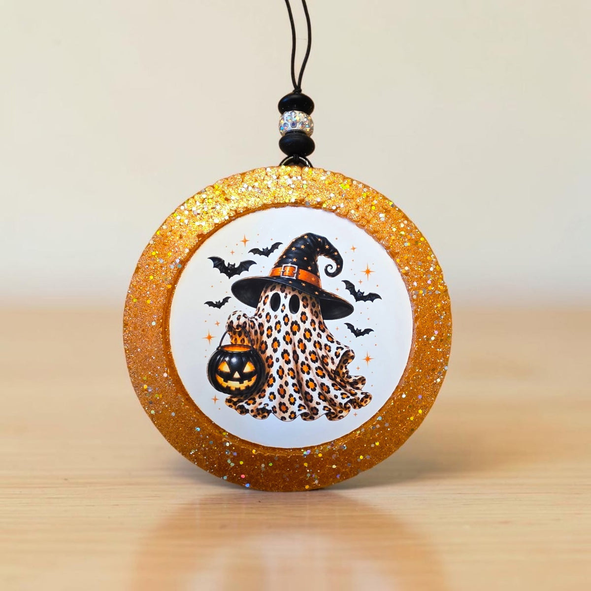 Leopard Print Ghost With Witch's Hat Freshie